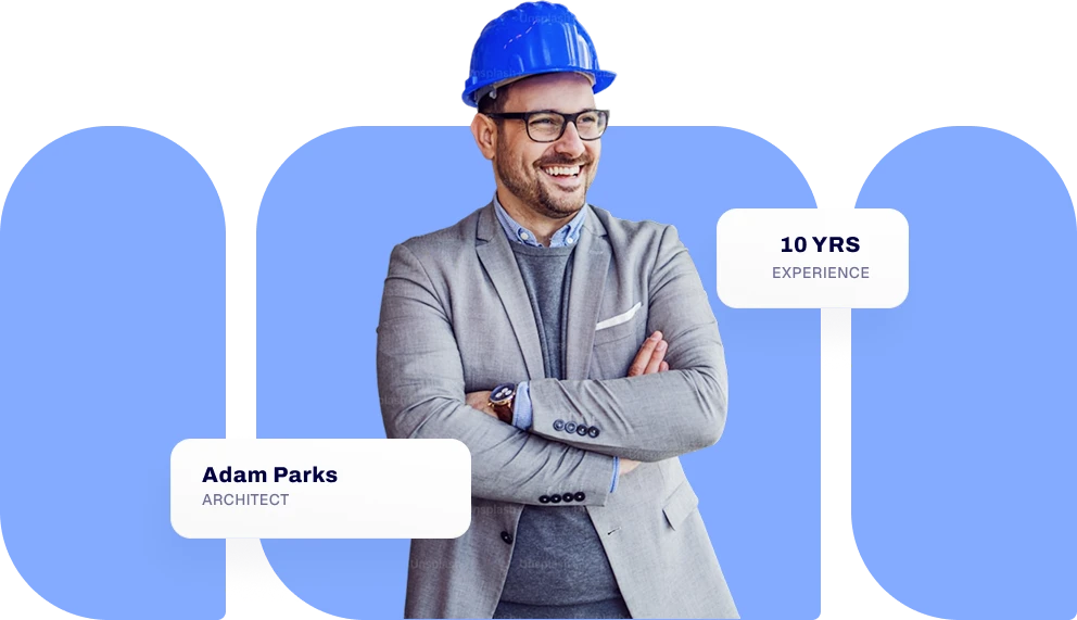 Estimator in a hard hat, with experience and profile highlights